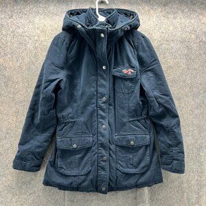 Hollister Jacket Womens Large Blue Sherpa Lined Hooded Full Zip Heavy Snap